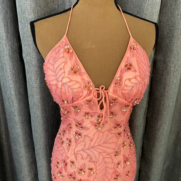 Cache Y2K Beaded Asymmetrical Silk Dress XXS with floral beading and sequins - Picture 2 of 9